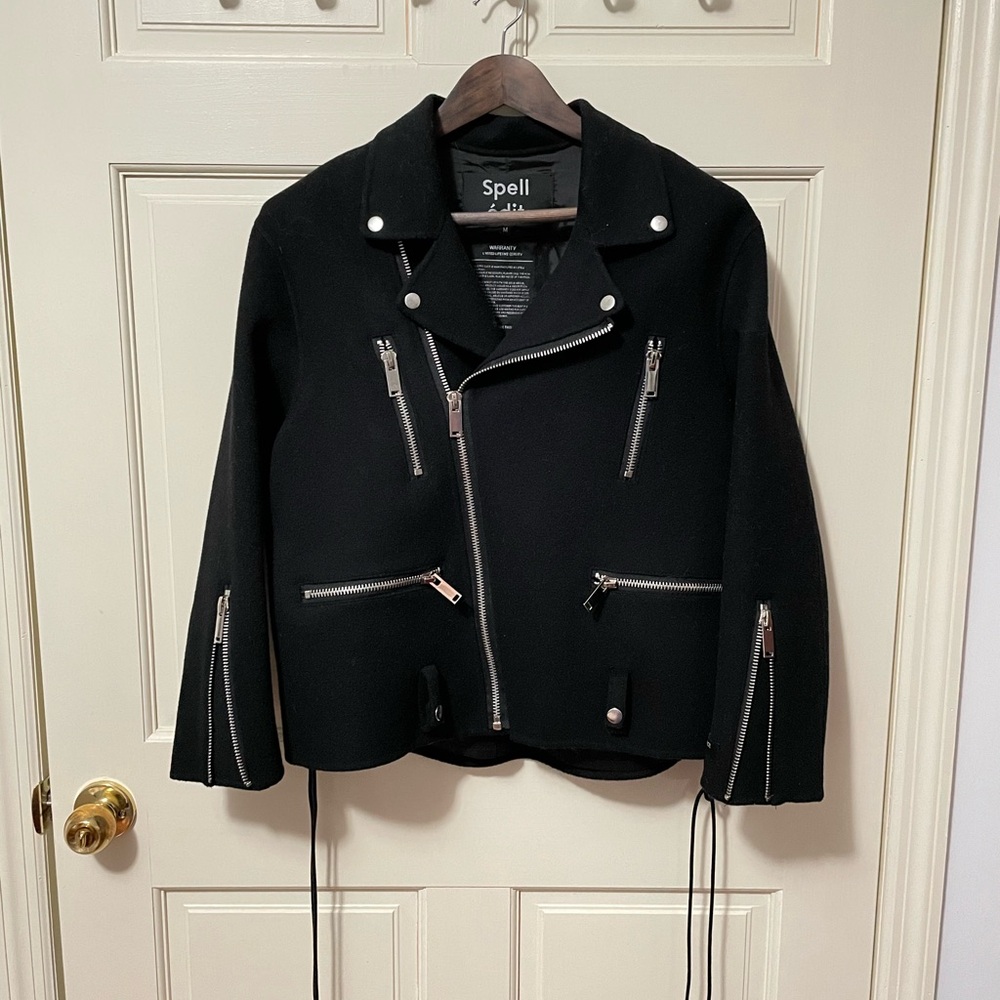 Women's Black Leather Jacket with Silver Zippers